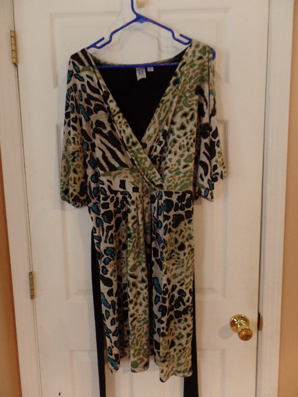 M by Marc Bouwer EUC Cold Shoulder Modern Animal Print XL 18 20 Belted Dress